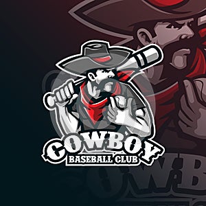 Baseball mascot logo design vector with modern illustration concept style for badge, emblem and tshirt printing. cowboy baseball