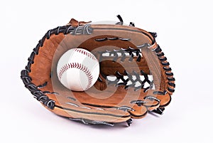 Baseball mitt and ball isolated with clipping path