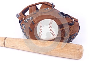 Baseball, mitt and bat