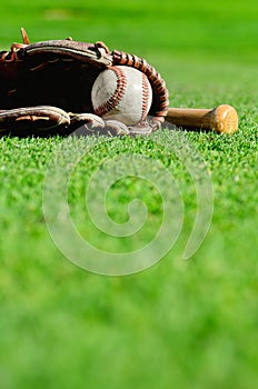 Baseball in mitt with bat