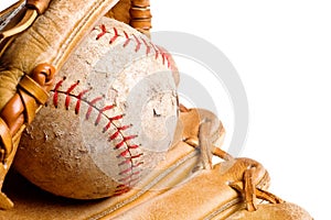 Baseball in mitt isolated