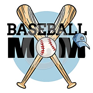 Baseball mom sport banner. Baseball ball and bats typography print