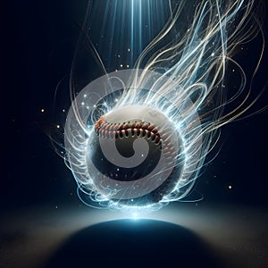 Baseball moving through space with energy flowing out, sports power concept