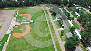 Baseball park complex near mobile trailer home residential neighborhood in Richland, suburb of Jackson Mississippi, USA