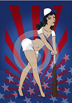 Baseball pin up isolated on an American background