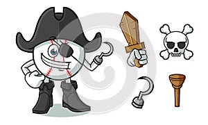 Baseball pirate mascot vector cartoon illustration