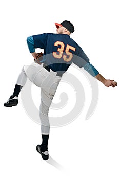 Baseball pitcher in action