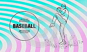 Baseball pitcher getting ready to throw ball. Vector outline of Baseball player sport illustration