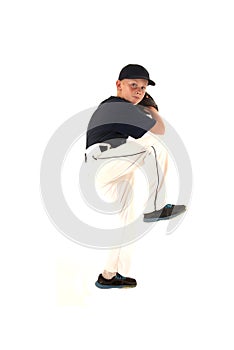 Baseball pitcher in a pitching motion throwing the ball