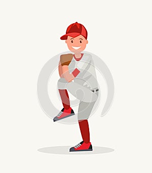 Baseball pitcher player throws the ball . Vector Illustration