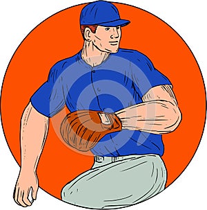 Baseball Pitcher Ready To Throw Ball Circle Drawing