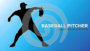 Baseball pitcher silhouette in action, throwing a baseball with dynamic movement