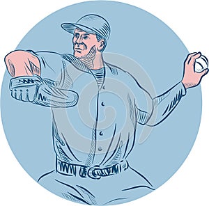 Baseball Pitcher Throwing Ball Circle Drawing