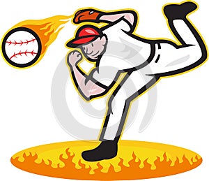 Baseball Pitcher Throwing Ball On Fire