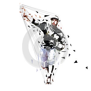 Baseball pitcher throwing ball, geometric vector illustration. Low poly team sport athlete