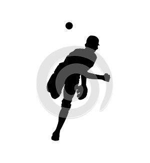 Baseball pitcher throwing ball silhouette, vector silhouette of a baseball player, isolated on white background