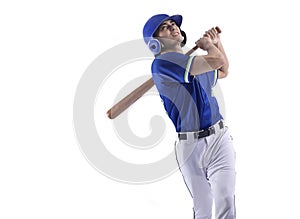 Baseball player in action and isolated on white