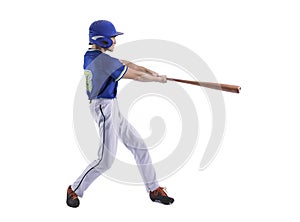 Baseball player in action and isolated on white