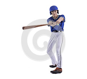 Baseball player in action and isolated on white