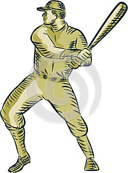 Baseball Player Batter Batting Bat Etching