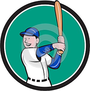 Baseball Player Batting Stance Circle Cartoon