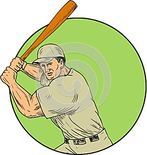 Baseball Player Batting Stance Circle Drawing