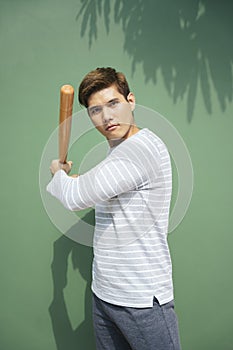 Baseball player with favorite wooden bat