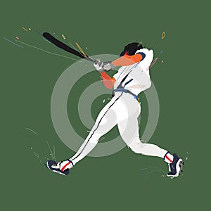 A baseball player hits the ball with a bat. Baseball player in action. Hand drawn vector illustration