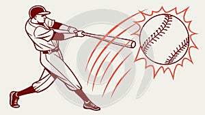 Baseball player hitting ball, powerful swing, vector design Generative AI