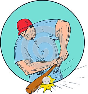Baseball Player Hitting A Homerun Drawing