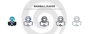Baseball player icon in different style vector illustration. two colored and black baseball player vector icons designed in filled