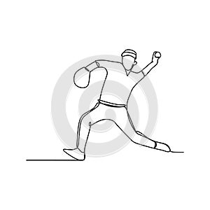 Baseball player one line drawing continuous style design isolated on white background vector illustration minimalism theme