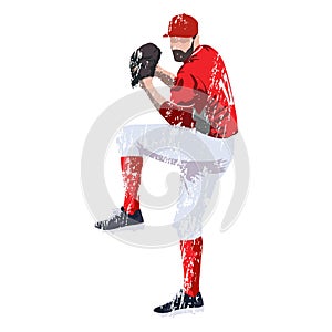 Baseball player pitcher in red jersey