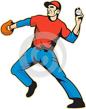Baseball Player Pitcher Throwing Ball