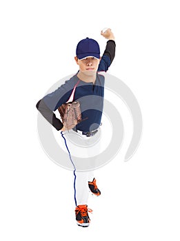 Baseball player pitcher throwing ball