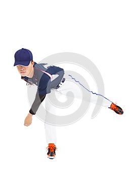 Baseball player pitcher throwing ball