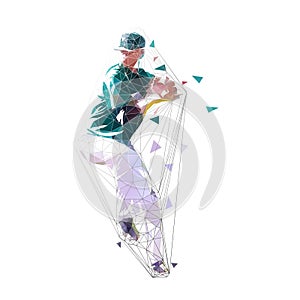 Baseball player, pitcher throwing ball, low poly isolate vector illustration. Geometric drawing