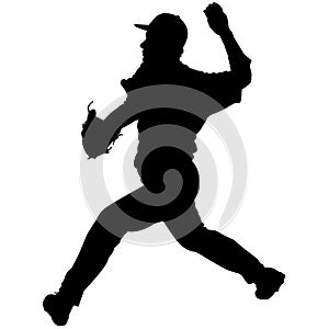 Baseball player, pitcher while throwing ball. Pitcher throwing a ball. Detailed realistic silhouette