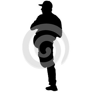 Baseball player, pitcher while throwing ball. Pitcher throwing a ball. Detailed realistic silhouette