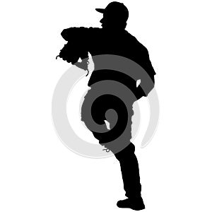 Baseball player, pitcher while throwing ball. Pitcher throwing a ball. Detailed realistic silhouette