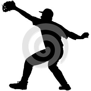 Baseball player, pitcher while throwing ball. Pitcher throwing a ball. Detailed realistic silhouette