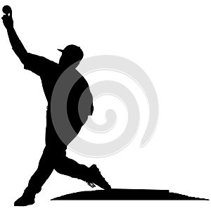 Baseball player, pitcher while throwing ball. Pitcher throwing a ball. Detailed realistic silhouette