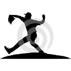 Baseball player, pitcher while throwing ball. Pitcher throwing a ball on pitcher mound. Detailed realistic silhouette