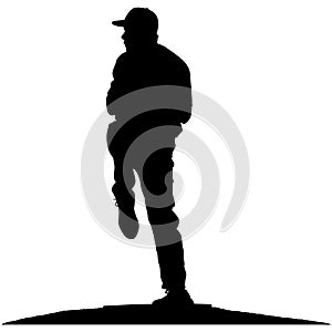 Baseball player, pitcher while throwing ball. Pitcher throwing a ball on pitcher mound. Detailed realistic silhouette