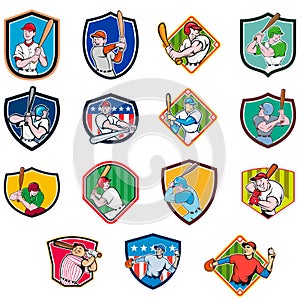 Baseball Player Shield Icon Set