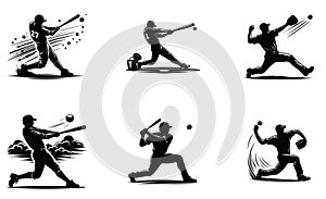 Baseball player silhouettes in different poses