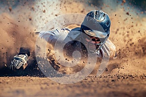 Baseball player sliding to base. Generative AI