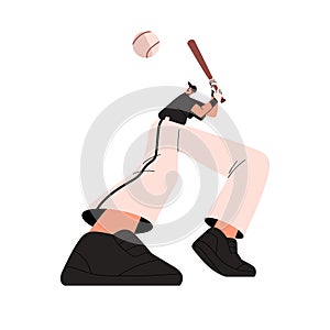 Baseball player swings to hit by bat. Professional sportsman play team field game. Batter, hitter on base ball match