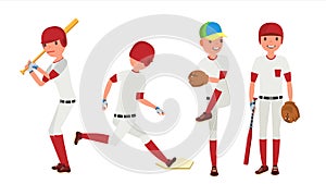 Baseball Player Vector. Sport Action On The Stadium. Powerful Hitter. Isolated Flat Cartoon Character Illustration