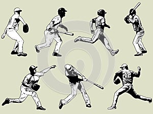 Baseball players set - sketch illustration